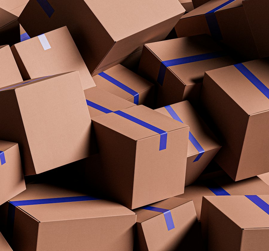 Nhiều thùng carton dán băng keo chờ giao